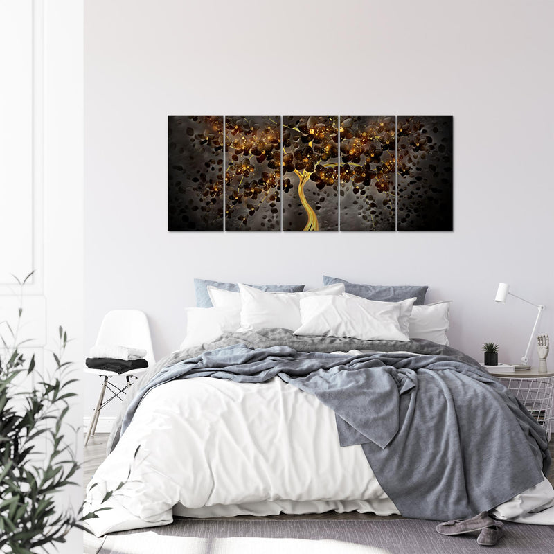Runa Art Wandbild XXL Blumen Wohnzimmer Schlafzimmer 200 x 80 cm Schwarz Gold 5 Teilig - Made in Germany - 039755c