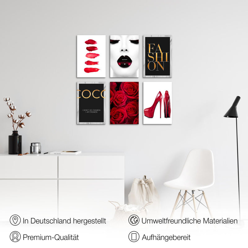 Novart Wandbilder Set Fashion - KOMPLETT AUFHÄNGFERTIG - Made in Germany - Moderne Bilder  Wohnzimmer Mädchen Teenager - N002264a