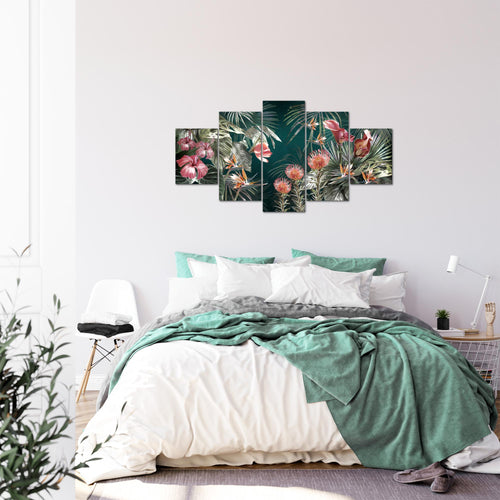 Runa Art Bild Wohnzimmer Schlafzimmer Blumen 5 Teilig Vintage Natur Grün Bunt Wandbilder auf Vlies Leinwand 043353a