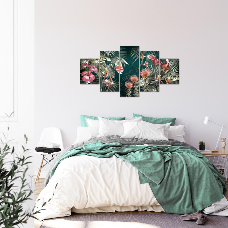 Runa Art Bild Wohnzimmer Schlafzimmer Blumen 5 Teilig Vintage Natur Grün Bunt Wandbilder auf Vlies Leinwand 043353a