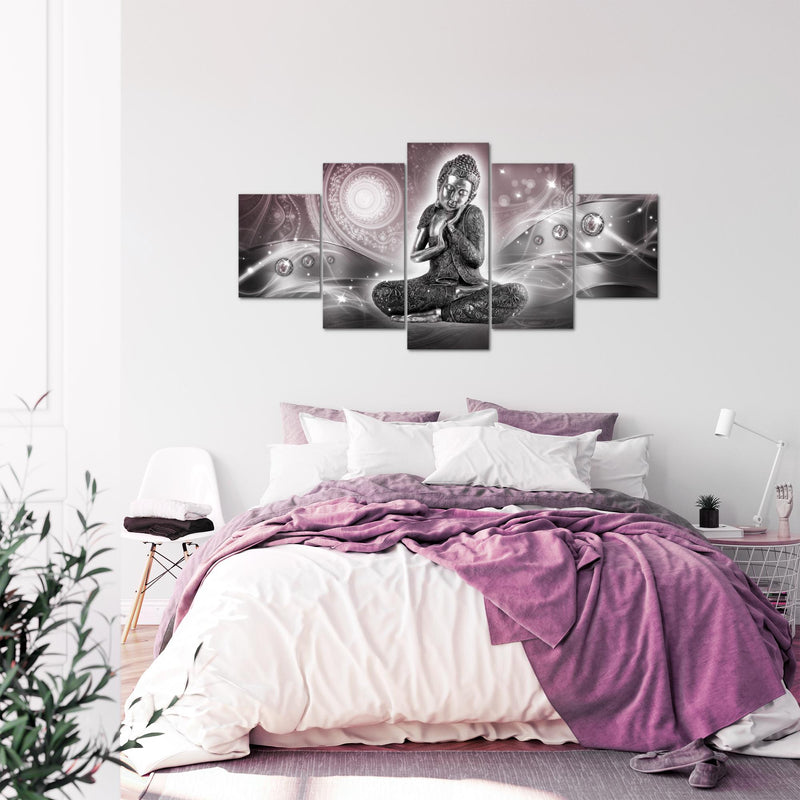 Runa Art - Bilder Buddha Zen 200 x 100 cm 5 Teilig XXL Wanddekoration Design Rosa Grau 041651c