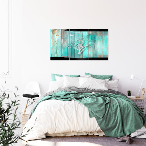 Runa Art Wandbilder Baum Abstrakt Bild XXL Wohnzimmer Türkis Grau Holzmotiv 120 x 80 cm 3 Teilig 039931c