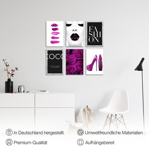 Novart Wandbilder Set Fashion - KOMPLETT AUFHÄNGFERTIG - Made in Germany - Moderne Bilder  Wohnzimmer Mädchen Teenager - N002264c