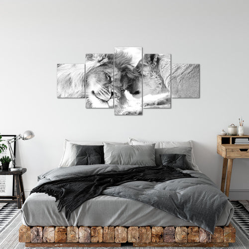 Runa Art - Bilder Tiere 200 x 100 cm 5 Teilig XXL Wanddekoration Design Löwenpaar Schwarz 002151c