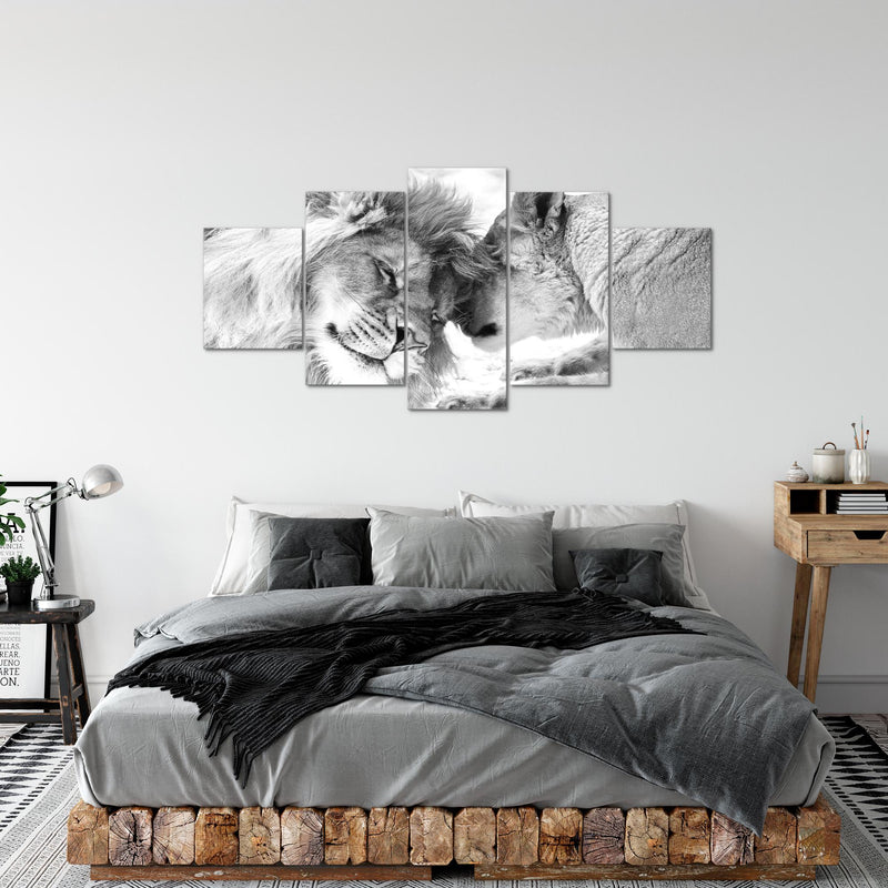 Runa Art - Bilder Tiere 200 x 100 cm 5 Teilig XXL Wanddekoration Design Löwenpaar Schwarz 002151c