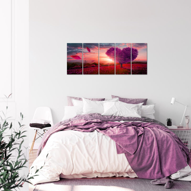 Runa Art Bild Herbst Baum Herz Wandbilder auf Vlies Leinwand 5 Teilig Wanddekoration Wohnzimmer Schlafzimmer 605856b