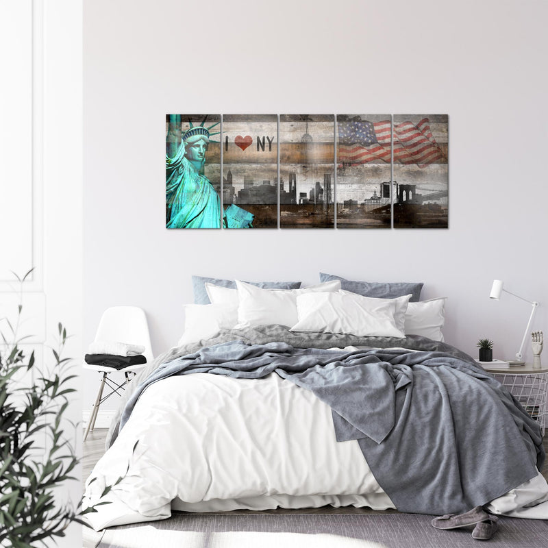 Runa Art Wandbild XXL New York City Wohnzimmer Büro 200 x 80 cm Türkis Braun 5 Teilig - Made in Germany - 034255c