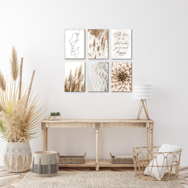 Novart Wandbilder Set Boho Pampasgras - KOMPLETT AUFHÄNGFERTIG - Made in Germany - Moderne Bilder  Wohnzimmer Schlafzimmer - N013364a