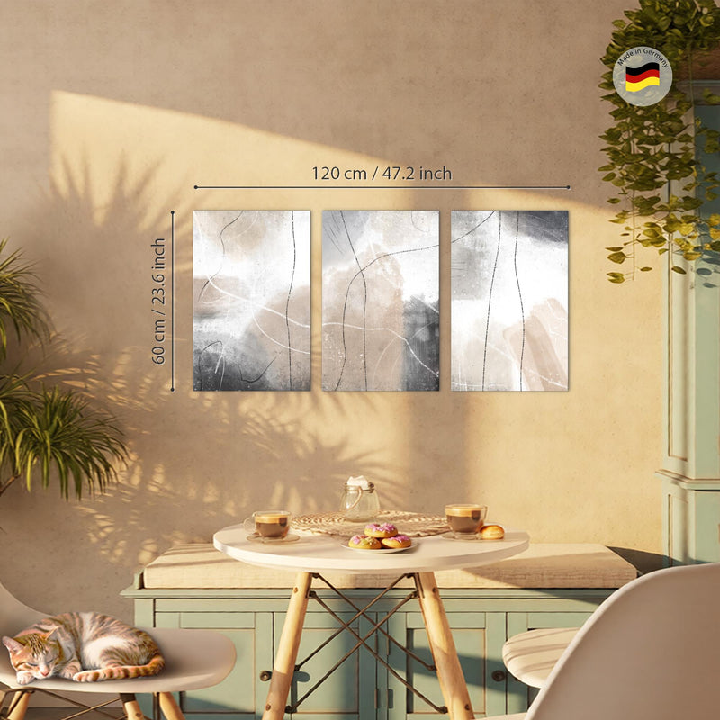 Novart Bilder Set Abstrakt - KEIN EXTRA RAHMEN BENÖTIGT - Wandbilder für Wohnzimmer Schlafzimmer Büro - 3 Teilig Deko Abstraktion - N028636a