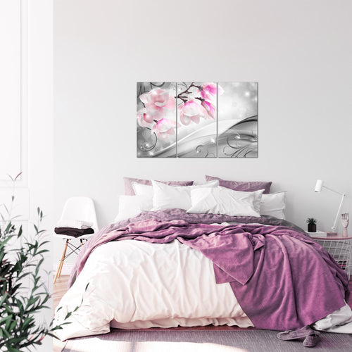 Runa Art Wandbilder Blumen Abstrakt Bild XXL Wohnzimmer Schlafzimmer Grau Rosa 3D Optik 120 x 80 cm 3 Teilig 035331a