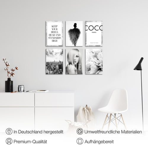 Novart Wandbilder Set Fashion - KOMPLETT AUFHÄNGFERTIG - Made in Germany - Moderne Bilder  Wohnzimmer Mädchen Teenager - N002164a