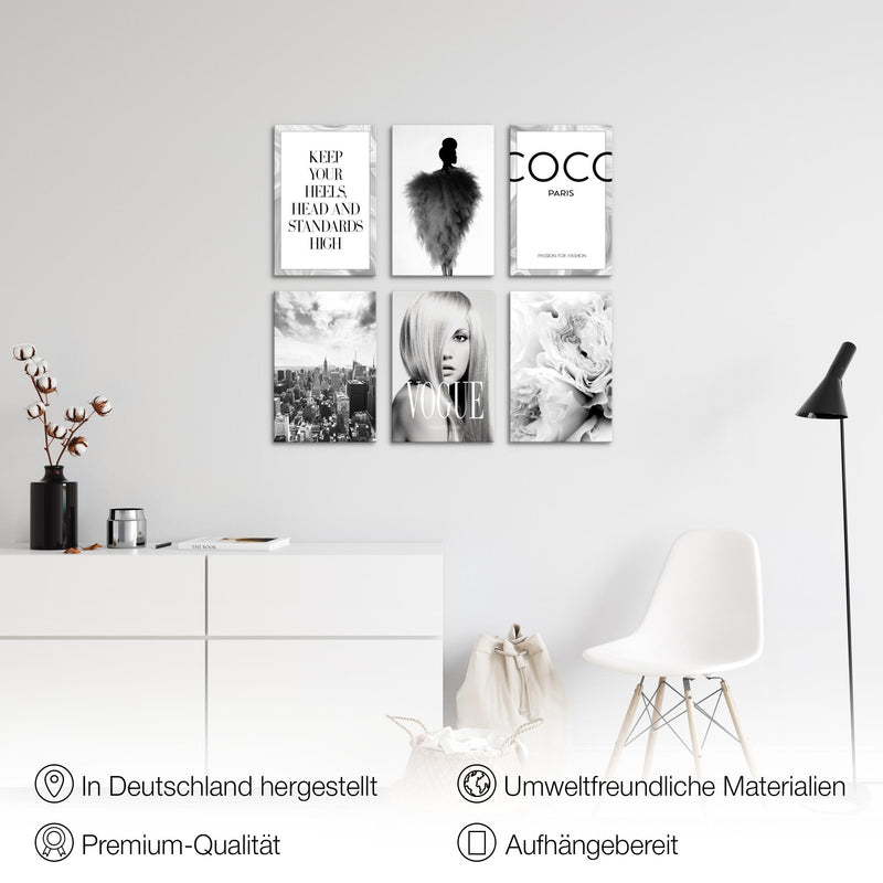 Novart Wandbilder Set Fashion - KOMPLETT AUFHÄNGFERTIG - Made in Germany - Moderne Bilder  Wohnzimmer Mädchen Teenager - N002164a