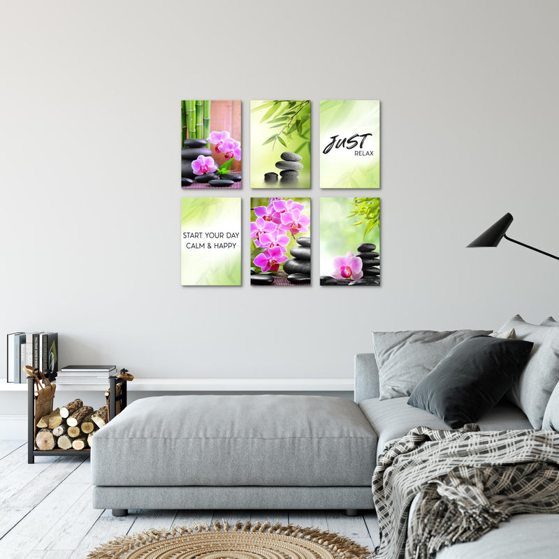 Novart Wandbilder Set Feng Shui Zen Stein - KOMPLETT AUFHÄNGFERTIG - Made in Germany - Moderne Bilder  Wohnzimmer Schlafzimmer - N003464a