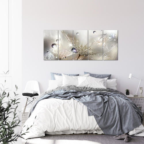 Runa Art Wandbild XXL Blumen Pusteblumen Wohnzimmer Schlafzimmer 200 x 80 cm Braun 5 Teilig - Made in Germany - 043155a