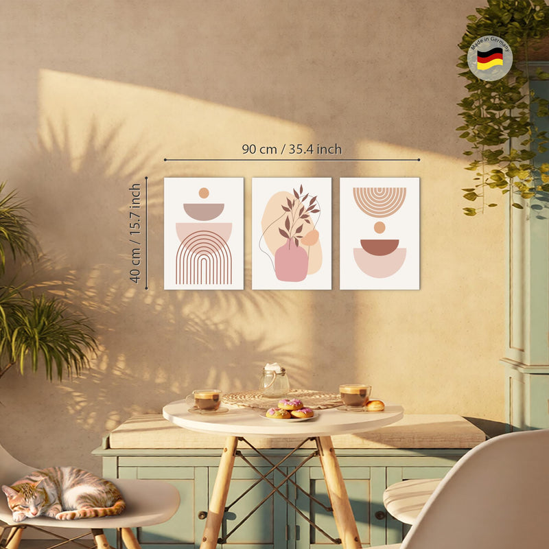 Novart Wandbilder Set Abstrakt - KOMPLETT AUFHÄNGFERTIG - Wohnzimmer Schlafzimmer Büro Deko - 3 Moderne Bilder Geometrie - N040435b