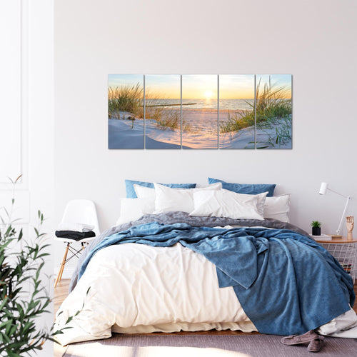Runa Art Wandbilder XXL Landschaft Wohnzimmer Schlafzimmer Büro 200 x 80 cm Strand 5 Teilig - Made in Germany - 041755a