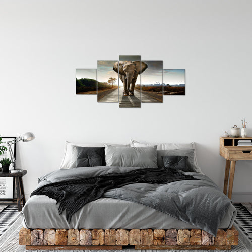 Runa Art Bild Wohnzimmer Schlafzimmer Afrika Elefant 5 Teilig Tiere Braun Wandbilder auf Vlies Leinwand 042653a