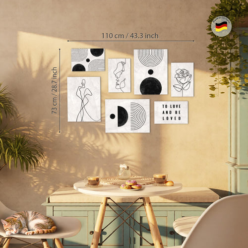 Novart Wandbilder Line Art - KOMPLETT AUFHÄNGFERTIG - Boho grau Wohnzimmer Schlafzimmer - 7 Moderne Mood-Bilder - N028271a