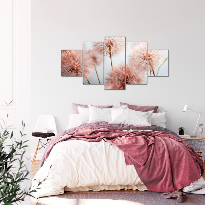 Runa Art - Bilder Blumen Pusteblumen 200 x 100 cm 5 Teilig XXL Wanddekoration Design Grau Rosa 042051a