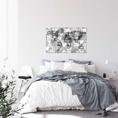 Runa Art Wandbilder Weltkarte Banksy Collage Bild XXL Loft Wohnzimmer Grau Pop Art 120 x 80 cm 3 Teilig 104531c
