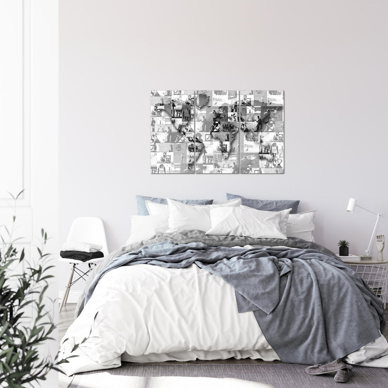 Runa Art Wandbilder Weltkarte Banksy Collage Bild XXL Loft Wohnzimmer Grau Pop Art 120 x 80 cm 3 Teilig 104531c