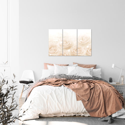 Runa Art Wandbilder Blumen Rosen Bild XXL Wohnzimmer Schlafzimmer Beige Vintage 120 x 80 cm 3 Teilig 017231c