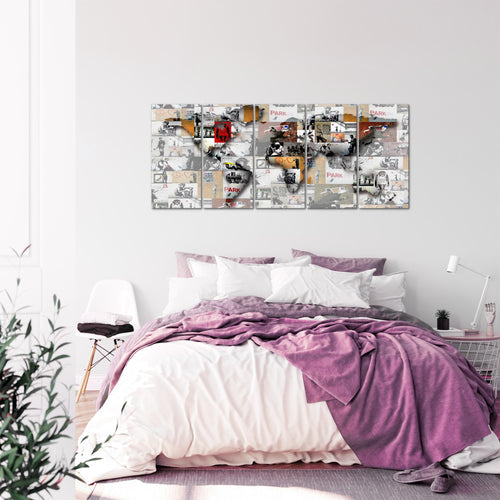 Runa Art Wandbild XXL Weltkarte Banksy Collage Loft Wohnzimmer 200 x 80 cm Bunt 5 Teilig - Made in Germany - 104555a