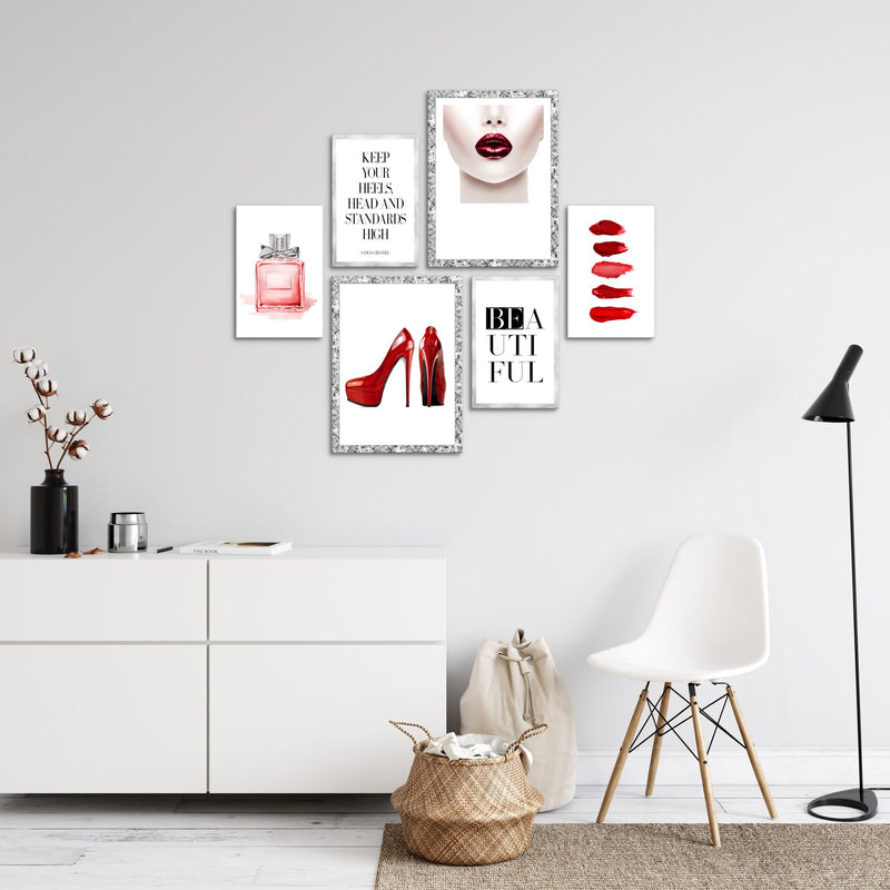 Novart Wandbilder Set Fashion Beauty - KEIN EXTRA RAHMEN BENÖTIGT -  Modern Deko  - Wohnzimmer Mädchen Teenager N018963a