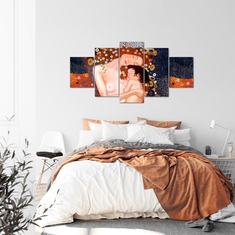 Runa Art - Bilder Gustav Klimt Mutter und Kind 200 x 100 cm 5 Teilig XXL Wanddekoration Design Braun 700251a