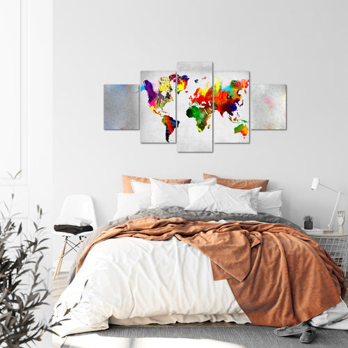 Runa Art - Bilder Weltkarte 200 x 100 cm 5 Teilig XXL Wanddekoration Design Bunt 108851a