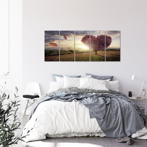 Runa Art Wandbild XXL Herbst Baum Herz Wohnzimmer Schlafzimmer 200 x 80 cm Beige Braun 5 Teilig - Made in Germany - 605855c