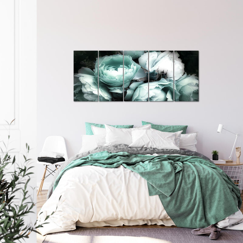 Runa Art Wandbild XXL Blumen Rosen Wohnzimmer Schlafzimmer 200 x 80 cm Schwarz Bunt 5 Teilig - Made in Germany - 039155b