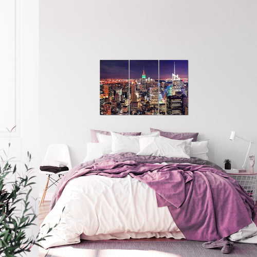 Runa Art Wandbilder New York Skyline Bild XXL Wohnzimmer Büro Violett Lila Städte 120 x 80 cm 3 Teilig 036231a