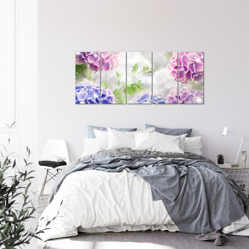 Runa Art Wandbild XXL Blumen Hortensien Wohnzimmer Schlafzimmer 200 x 80 cm Grau 5 Teilig - Made in Germany - 017455c