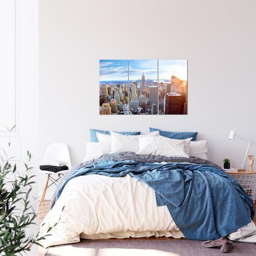 Runa Art Wandbilder New York Bild XXL Wohnzimmer Büro Blau Stadt Skyline 120 x 80 cm 3 Teilig 010231a