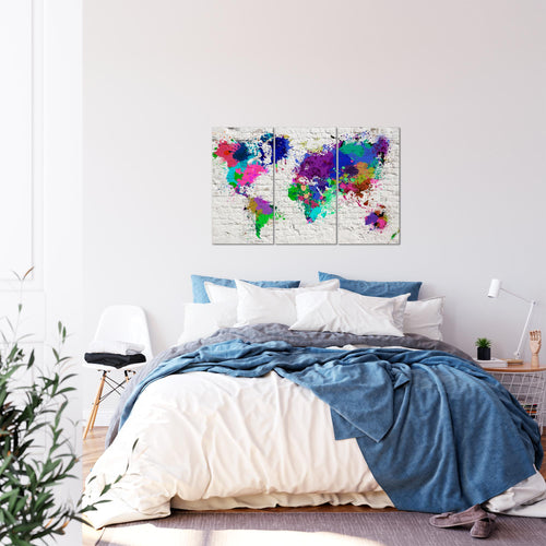 Runa Art Wandbilder Weltkarte Bild XXL Büro Wohnzimmer Bunt Steinwand 120 x 80 cm 3 Teilig 107531b