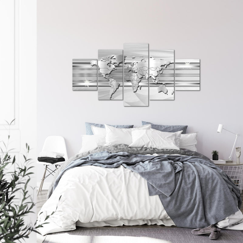 Runa Art - Bilder Weltkarte 200 x 100 cm 5 Teilig XXL Wanddekoration Design Grau 107951c