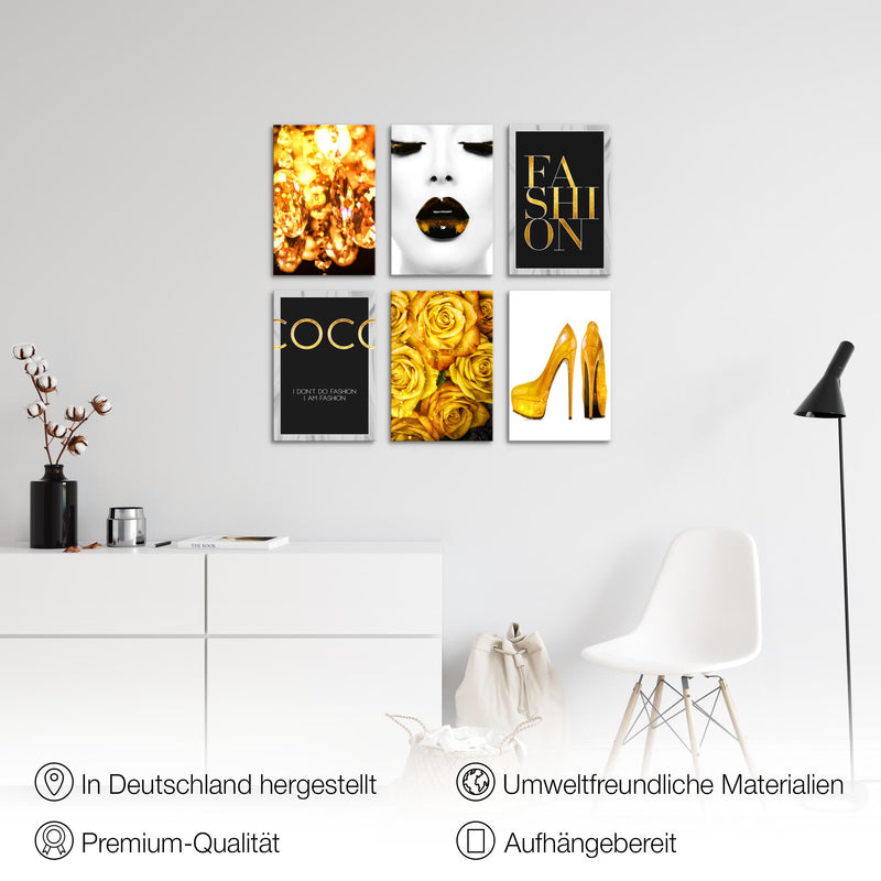 Novart Wandbilder Set Fashion - KOMPLETT AUFHÄNGFERTIG - Made in Germany - Moderne Bilder  Wohnzimmer Mädchen Teenager - N002264b