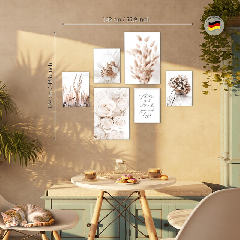 Novart Wandbilder Set Blumen Pflanzen Blüten - KEIN EXTRA RAHMEN BENÖTIGT - Modern Deko - Wohnzimmer Schlafzimmer Büro N023267a