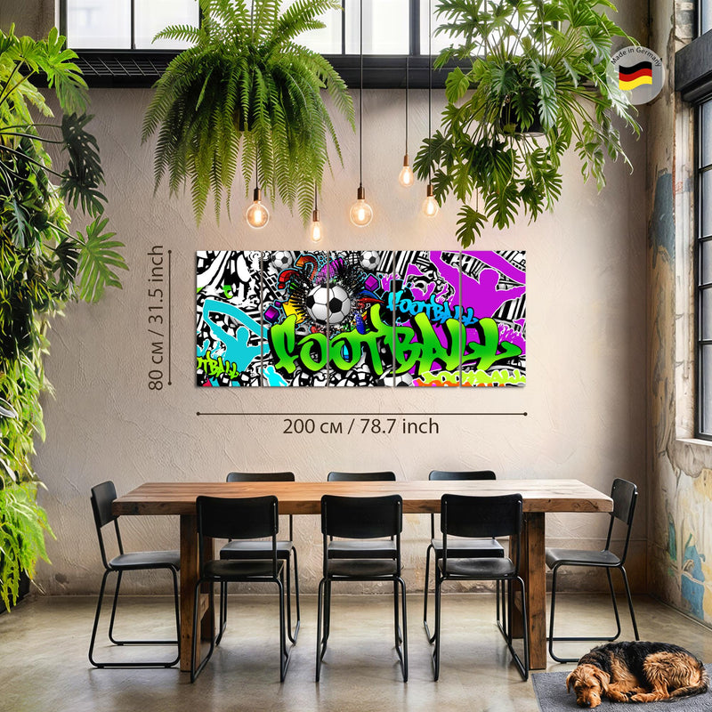 Runa Art Wandbilder XXL Street Art Wohnzimmer Schlafzimmer Büro 200 x 80 cm Fußball 5 Teilig - Made in Germany - 402655a