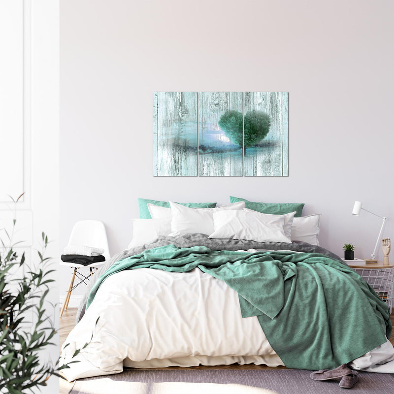 Runa Art Wandbilder Herbst Vintage Bild XXL Wohnzimmer Schlafzimmer Türkis Baum Herz 120 x 80 cm 3 Teilig 606531b