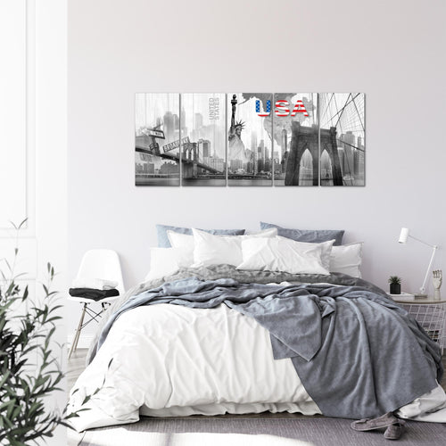 Runa Art Wandbild XXL New York Wohnzimmer Büro 200 x 80 cm Schwarz Weiss 5 Teilig - Made in Germany - 034755c