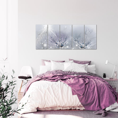Runa Art Wandbild XXL Pusteblume Wohnzimmer Schlafzimmer 200 x 80 cm Grau 5 Teilig - Made in Germany - 016955b