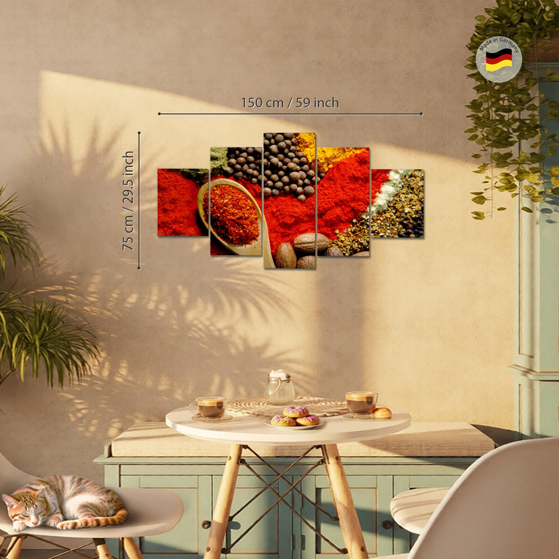 Runa Art Bild Esszimmer Küchenbilder Küche Gewürze 5 Teilig Esszimmer Rot Wandbilder auf Vlies Leinwand 500453a