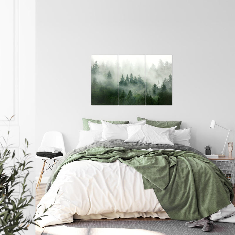 Runa Art Wandbilder Landschaft Bild XXL Wohnzimmer Schlafzimmer Büro Wald Waldgrün 120 x 80 cm 3 Teilig 032331a