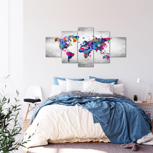 Runa Art - Bilder Weltkarte 200 x 100 cm 5 Teilig XXL Wanddekoration Design Bunt 013351b