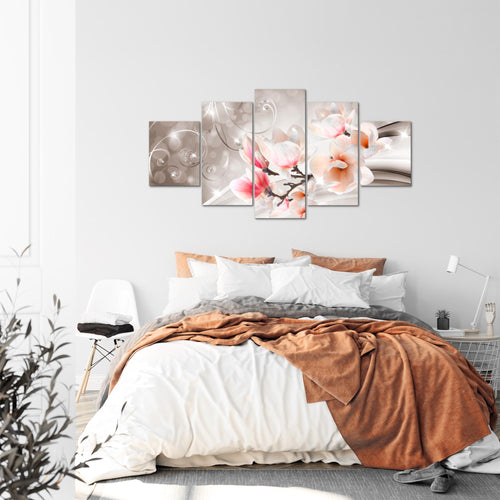 Runa Art - Bilder Blumen Abstrakt 200 x 100 cm 5 Teilig XXL Wanddekoration Design Beige Braun 035351b