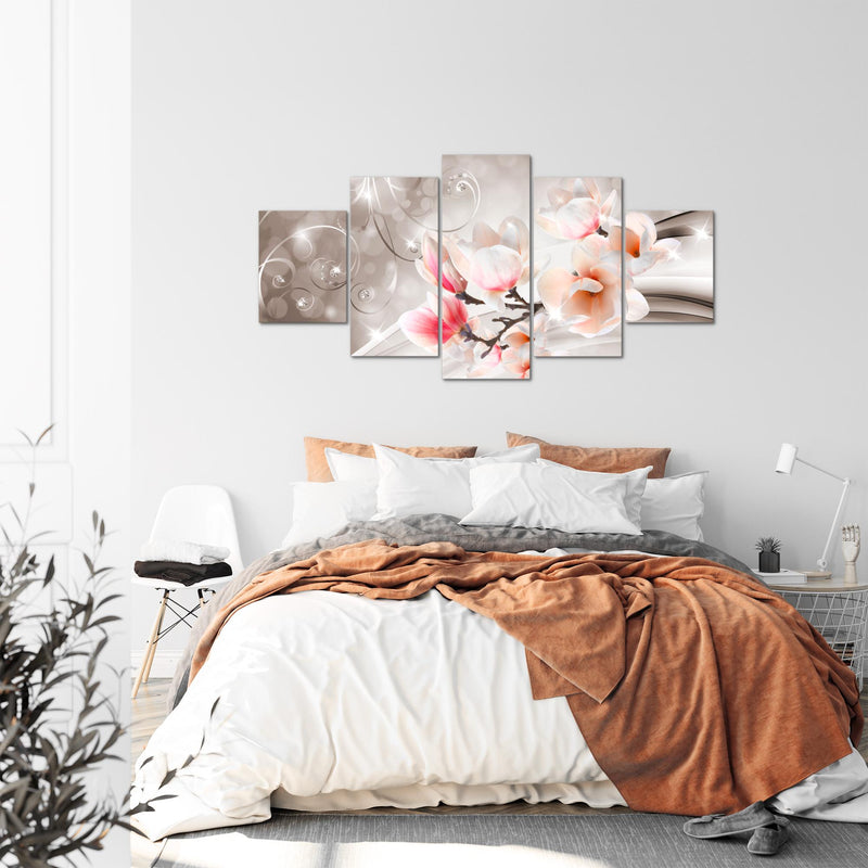 Runa Art - Bilder Blumen Abstrakt 200 x 100 cm 5 Teilig XXL Wanddekoration Design Beige Braun 035351b