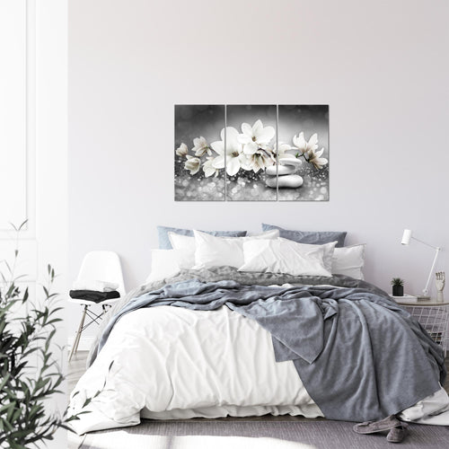 Runa Art Wandbilder Blumen Magnolien Bild XXL Wohnzimmer Schlafzimmer Schwarz Weiss Abstrakt 120 x 80 cm 3 Teilig 035431c