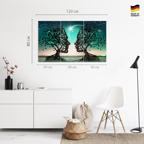 Runa Art Wandbilder Liebespaar Bild XXL Wohnzimmer Schlafzimmer Türkis Abstrakt Baum 120 x 80 cm 3 Teilig 044831a